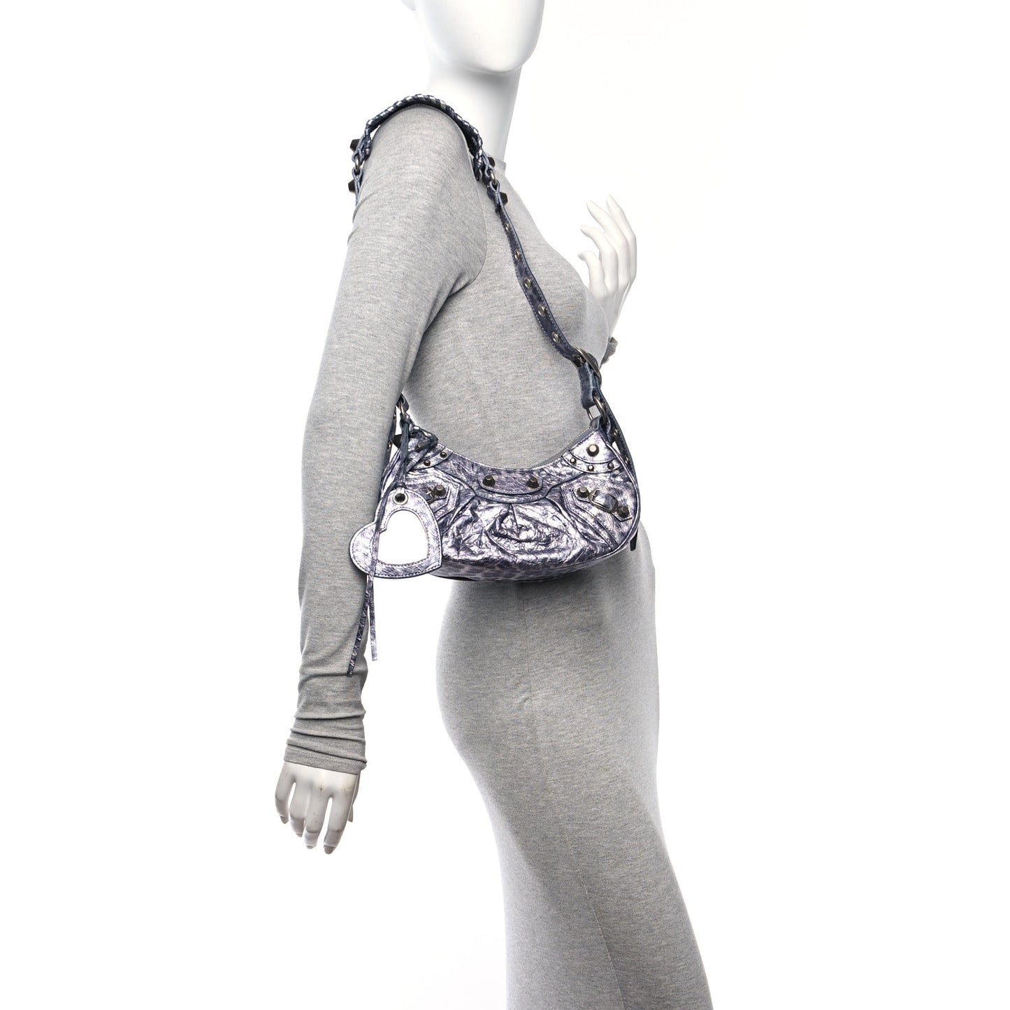 Metallic Agneau Arena Leopard Le Cagole Shoulder Bag XS Dark Grey