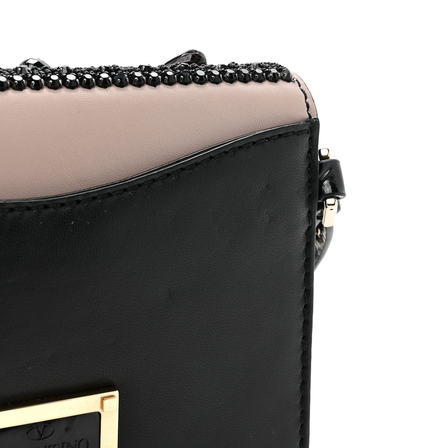 Valentino Garavani Calfskin Beaded Crystal Rockstud Bow Wristlet Clutch Black Poudre 13 of 14