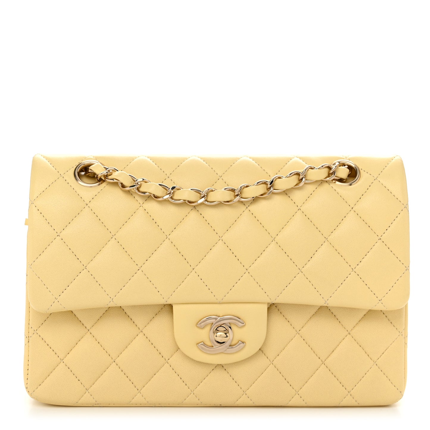 Lambskin Quilted Small Double Flap Yellow