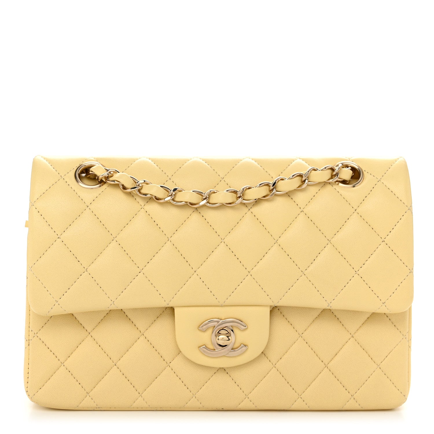 Chanel Lambskin Quilted Small Double Flap Yellow 1 of 10