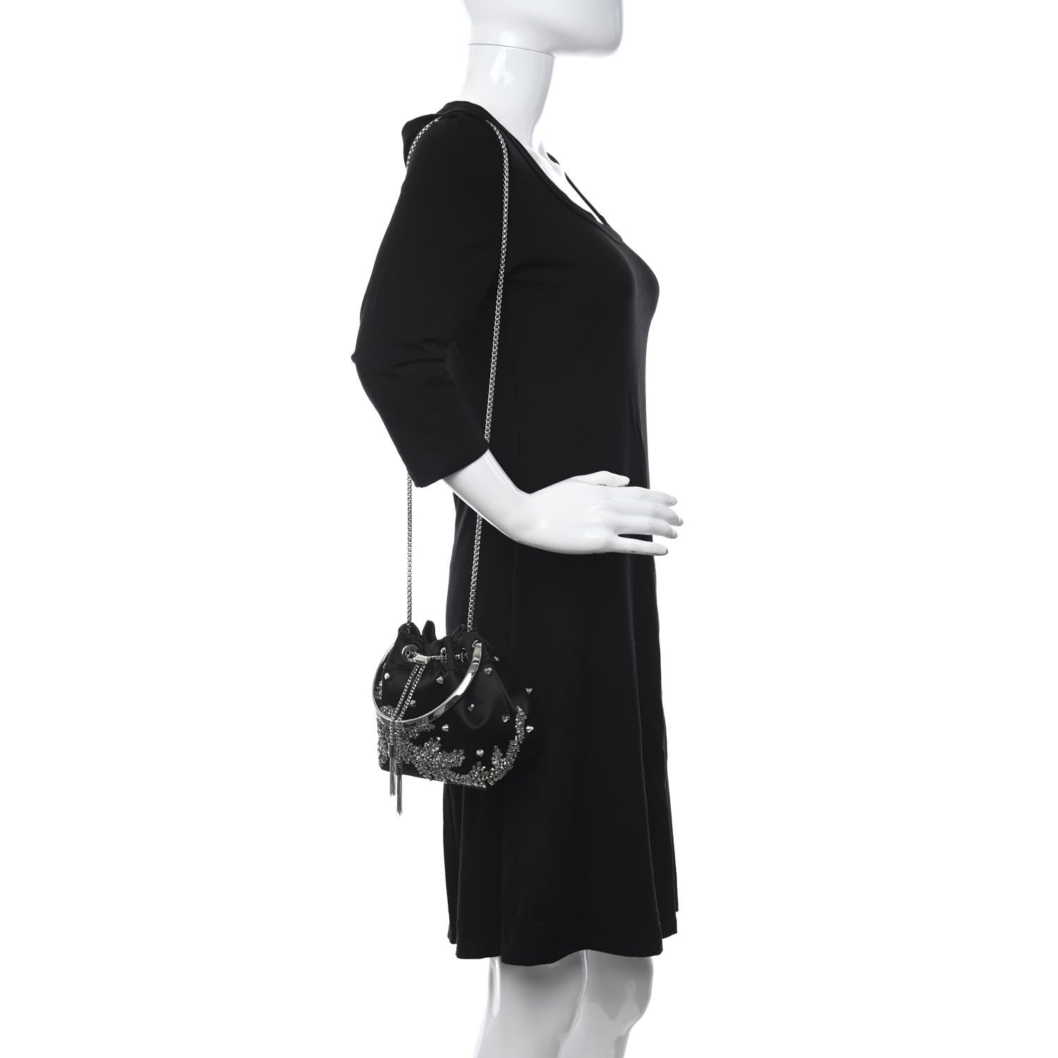 Jimmy Choo Satin Crystal Embellished Bon Bon Bucket Bag Black 2 of 11