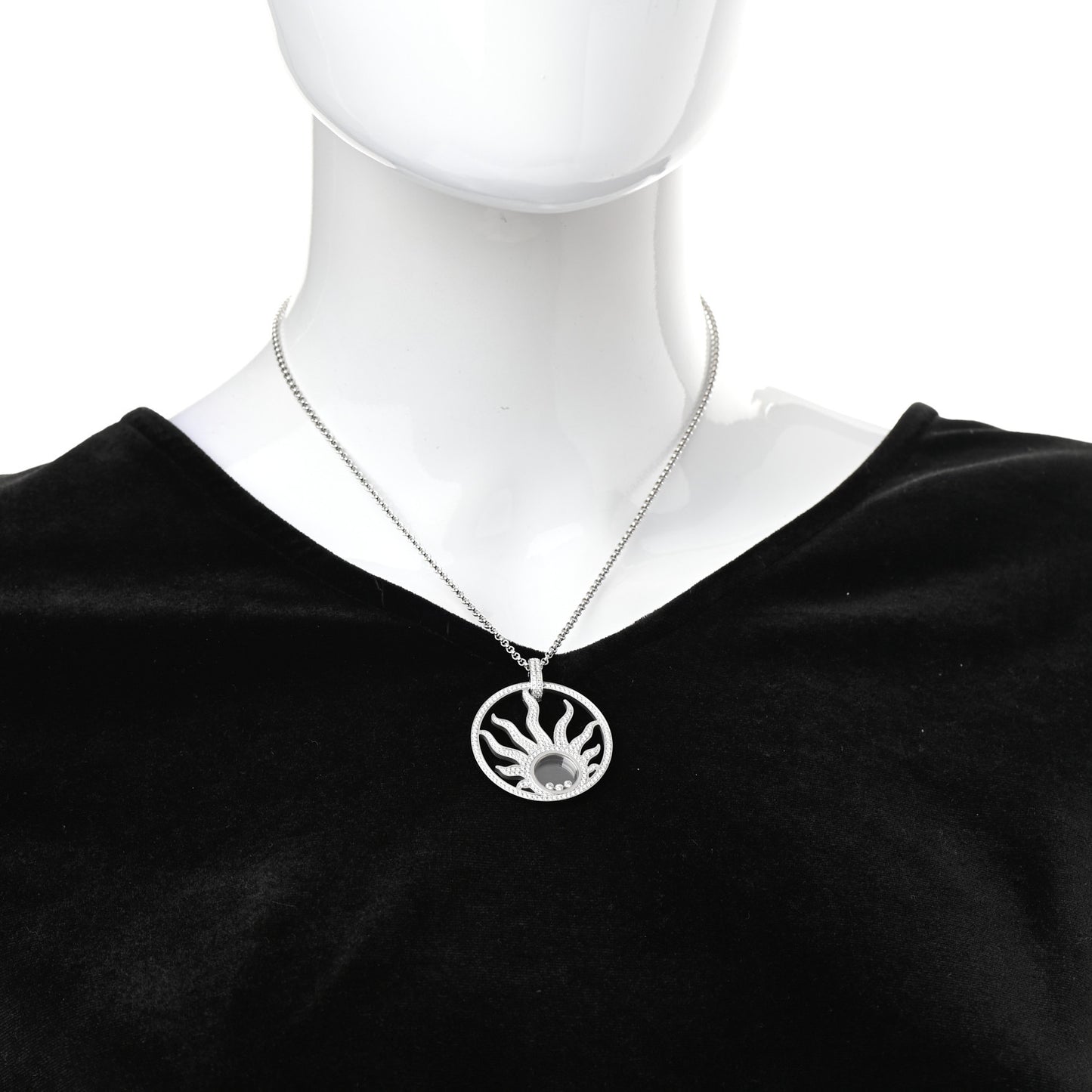 18K White Gold Diamond Happy Diamonds Pave Happy Sun Pendant Necklace