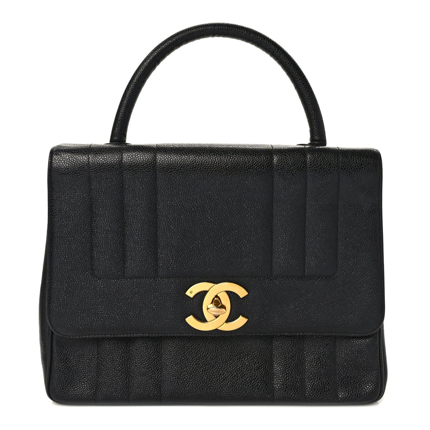 Caviar Vertical Quilted Kelly Flap Bag Black