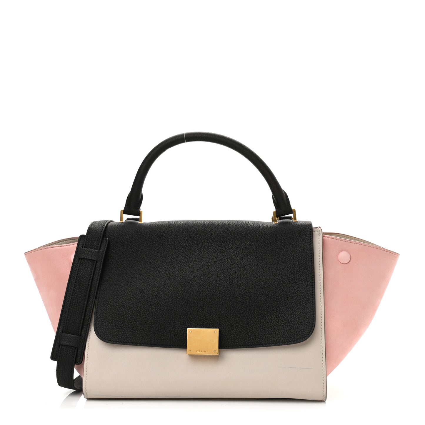 Crisp Calfskin Suede Medium Tri-Color Trapeze Black