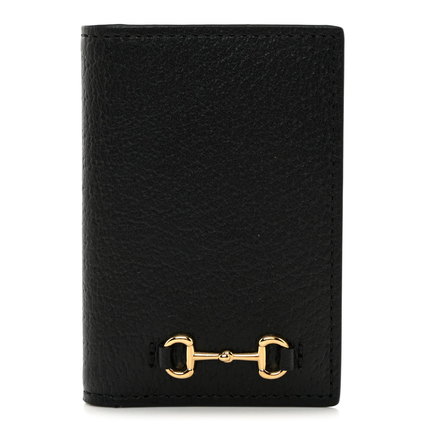 Textured Dollar Calfskin Horsebit Card Holder Black
