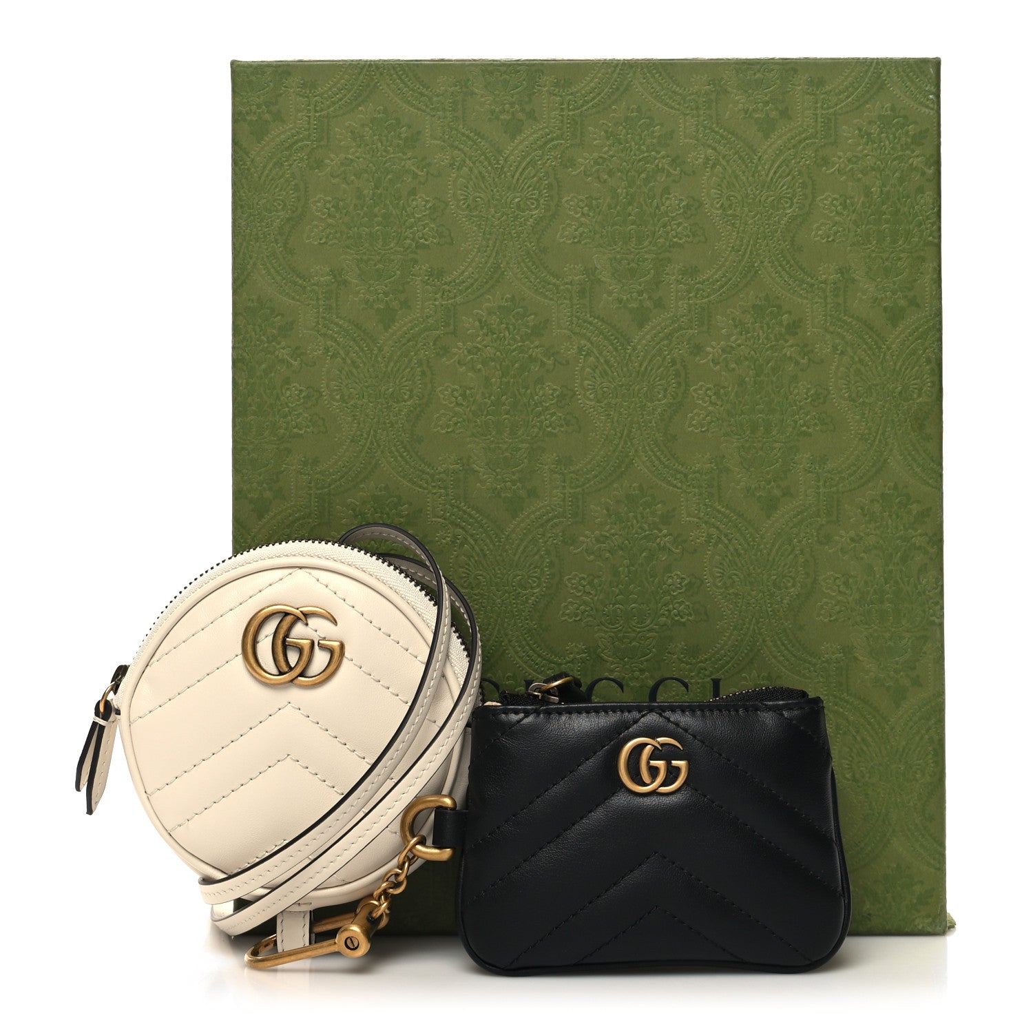 Gucci Calfskin Matelasse GG Marmont Round Coin Purse And Key Case White Black 11 of 11