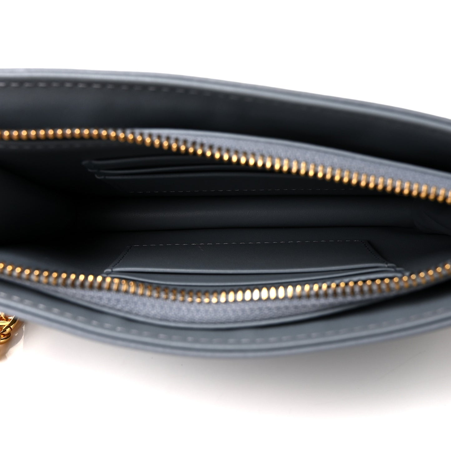 Calfskin Cannage Caro Zipped Pouch With Chain Cloud Blue