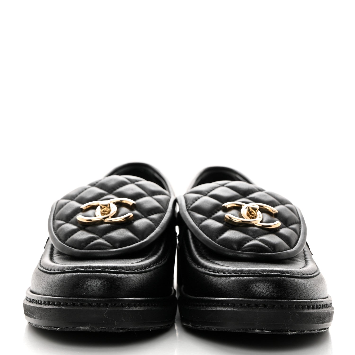 Chanel Lambskin Quilted CC Turnlock Loafers 37.5 Black 2 of 10