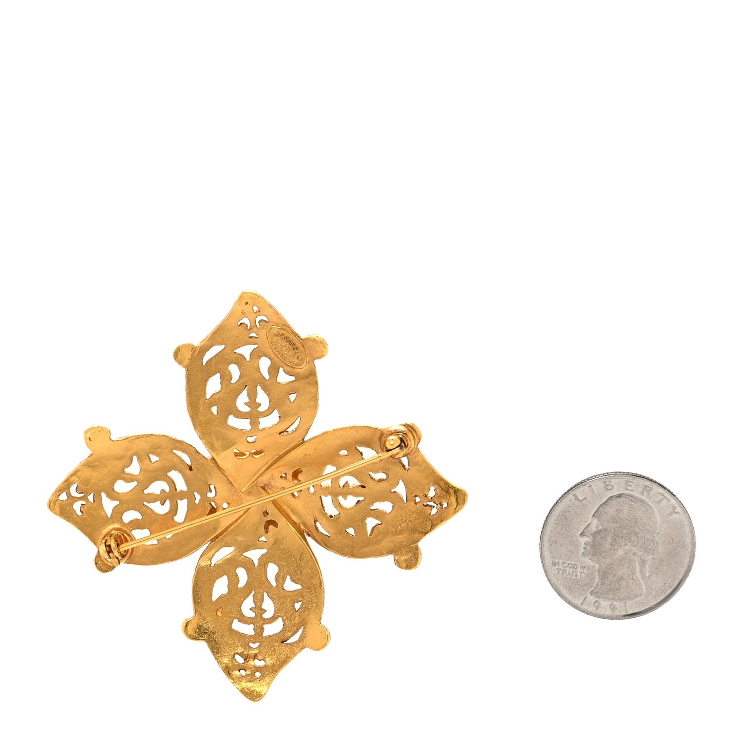 Metal CC Flower Brooch Gold
