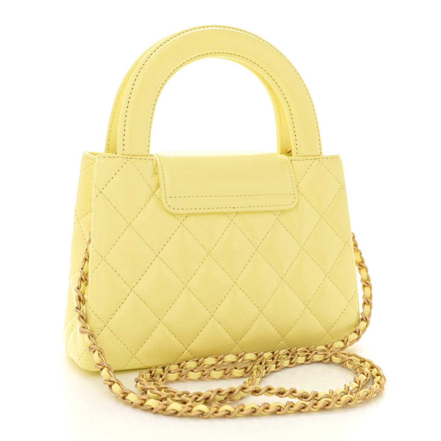 Shiny Aged Calfskin Quilted Nano Kelly Shopper Light Yellow