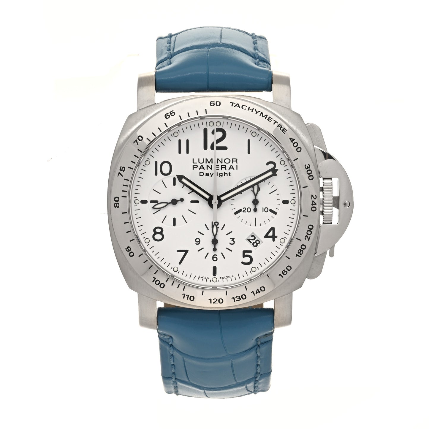 Stainless Steel Alligator 44mm Luminor Daylight Chronograph Automatic Watch White PAM00188