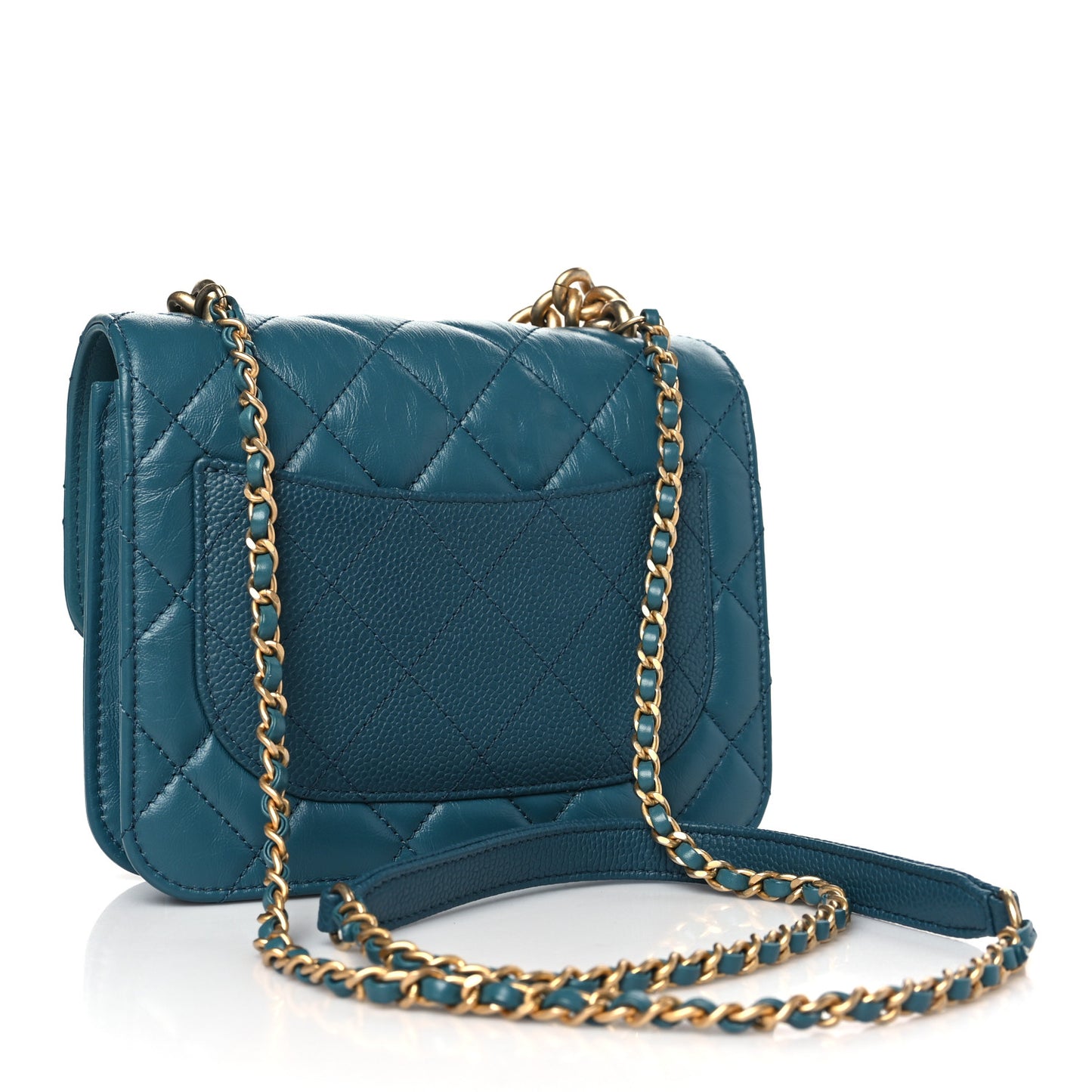 Calfskin Caviar Quilted Mini Chain Handle Flap Dark Turquoise