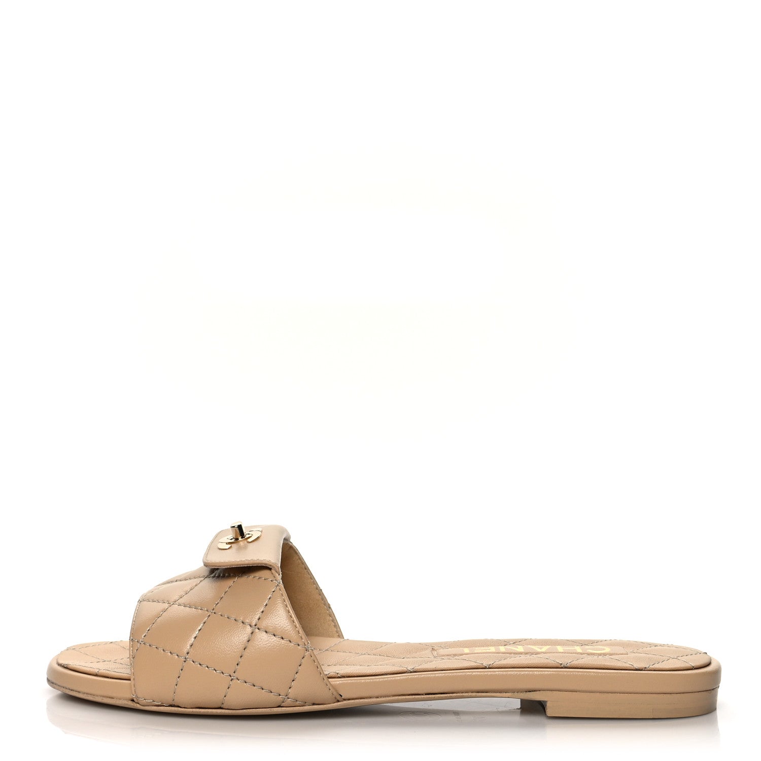 Chanel Lambskin Quilted CC Turnlock Sandals 36 Beige 1055488