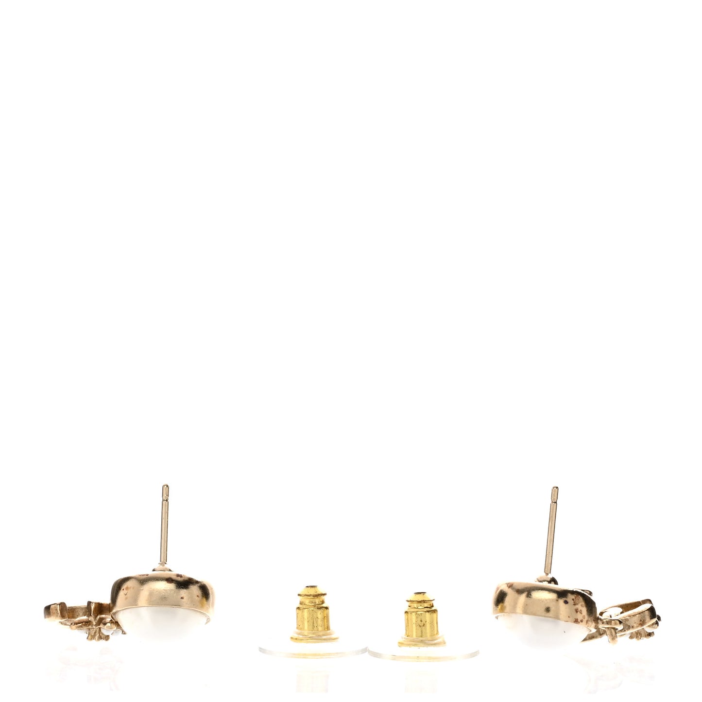 Pearl Crystal CC Flower Drop Earrings Gold Pearly White