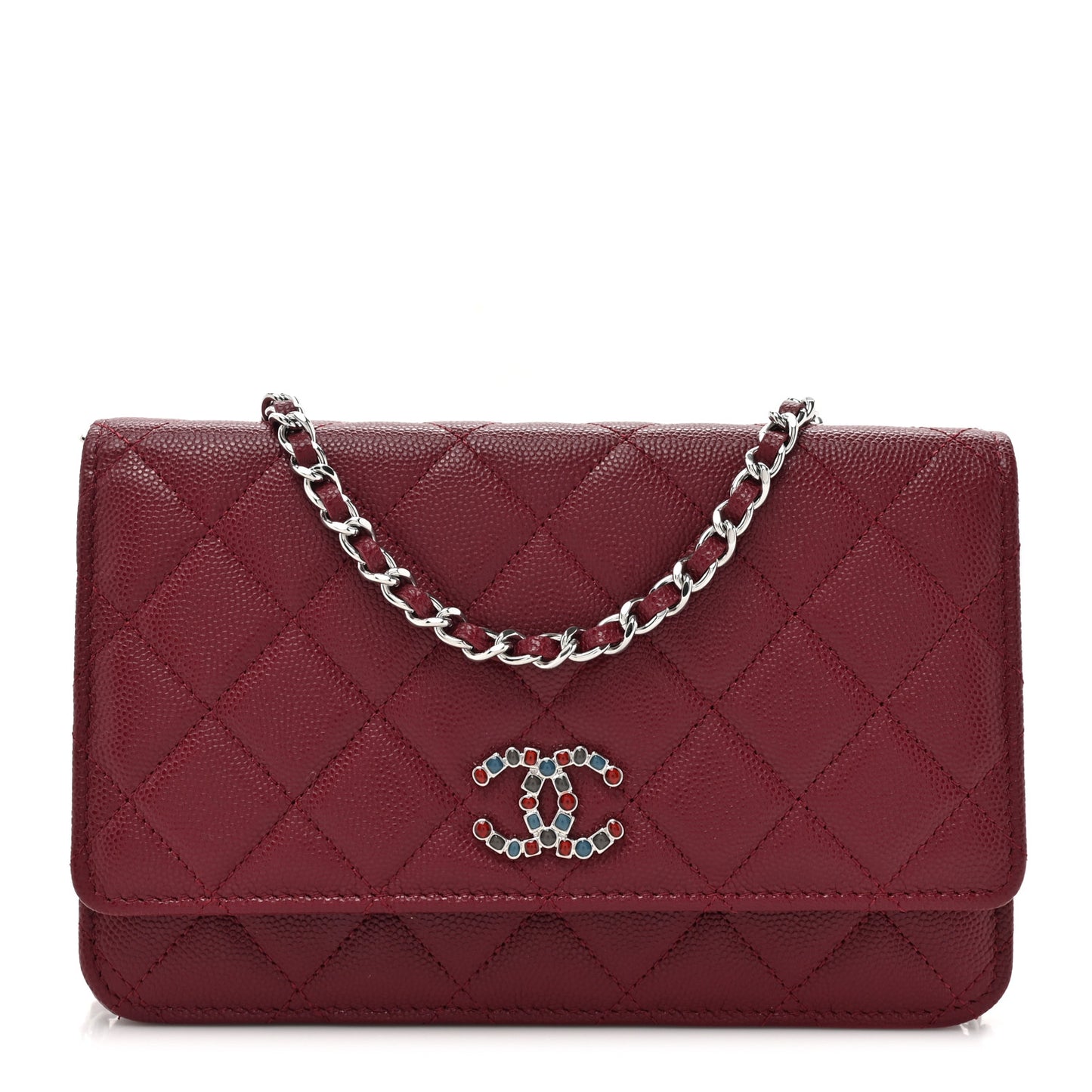 Caviar Quilted Glass Wallet On Chain WOC Burgundy
