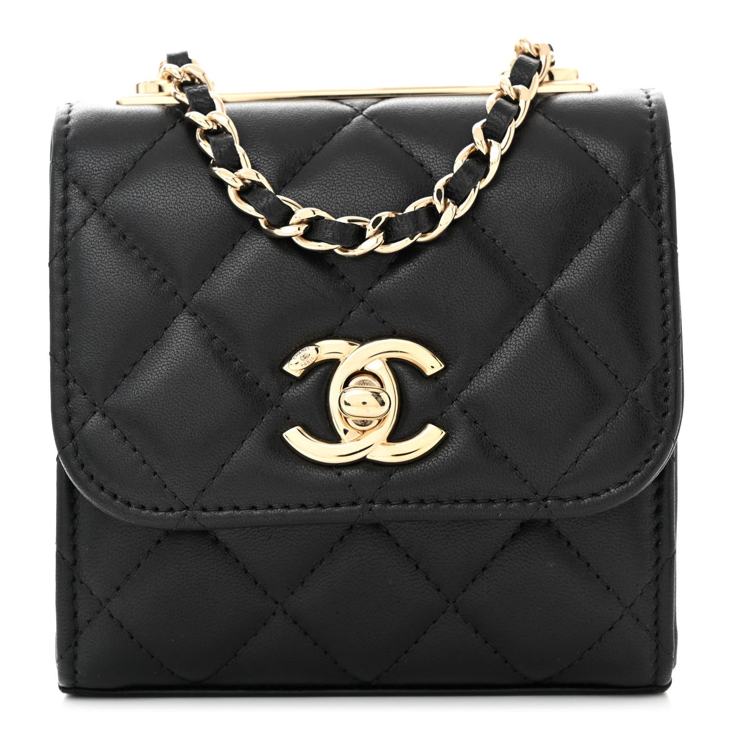 Lambskin Quilted Mini Trendy CC Chain Wallet Black