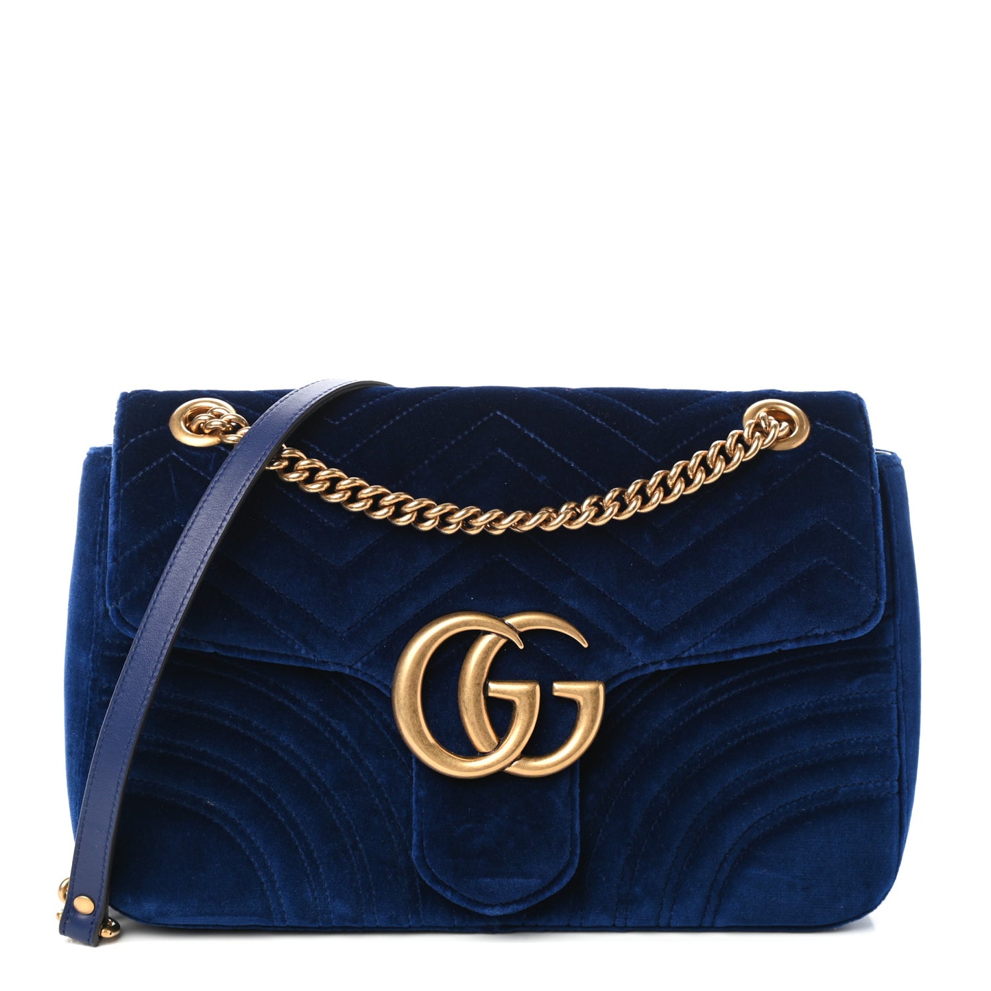 Velvet Matelasse Medium GG Marmont Shoulder Bag Cobalt Blue