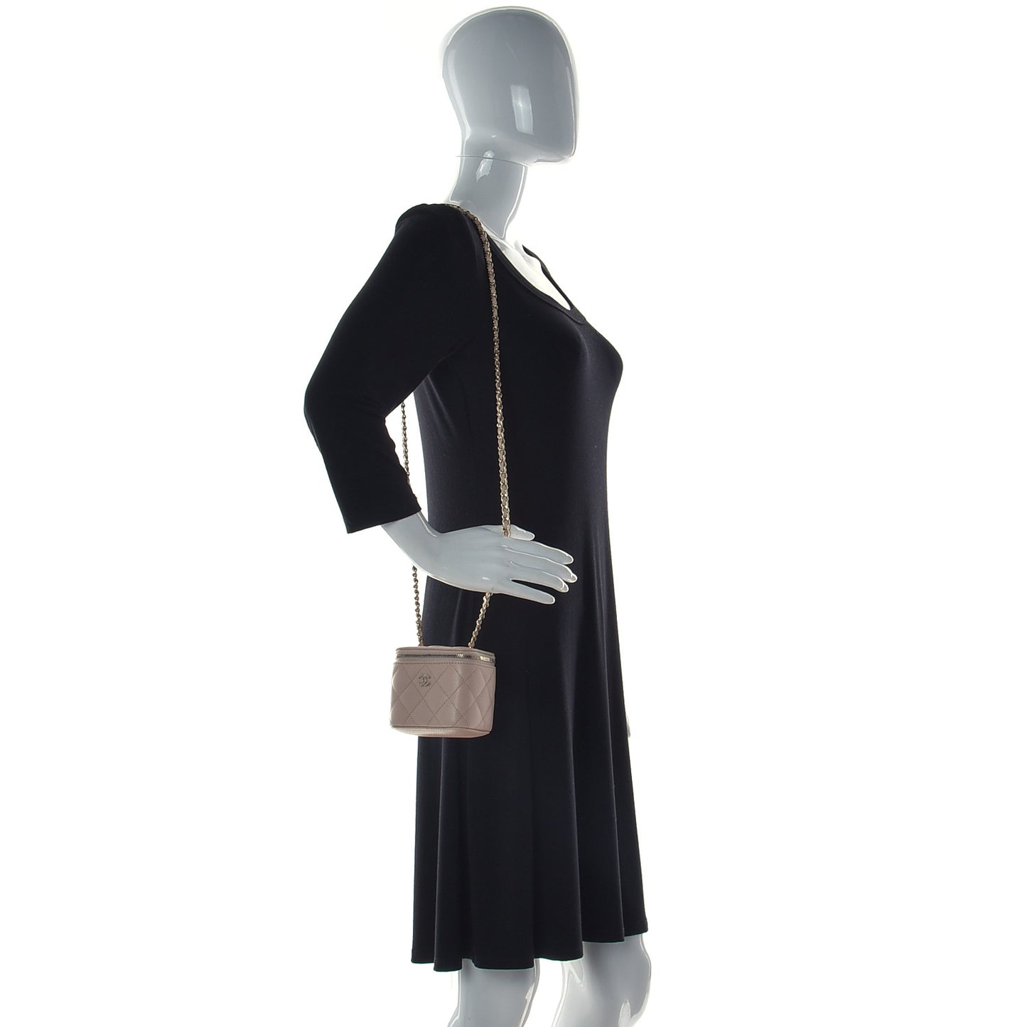 Caviar Quilted Mini Vanity Case With Chain Light Beige