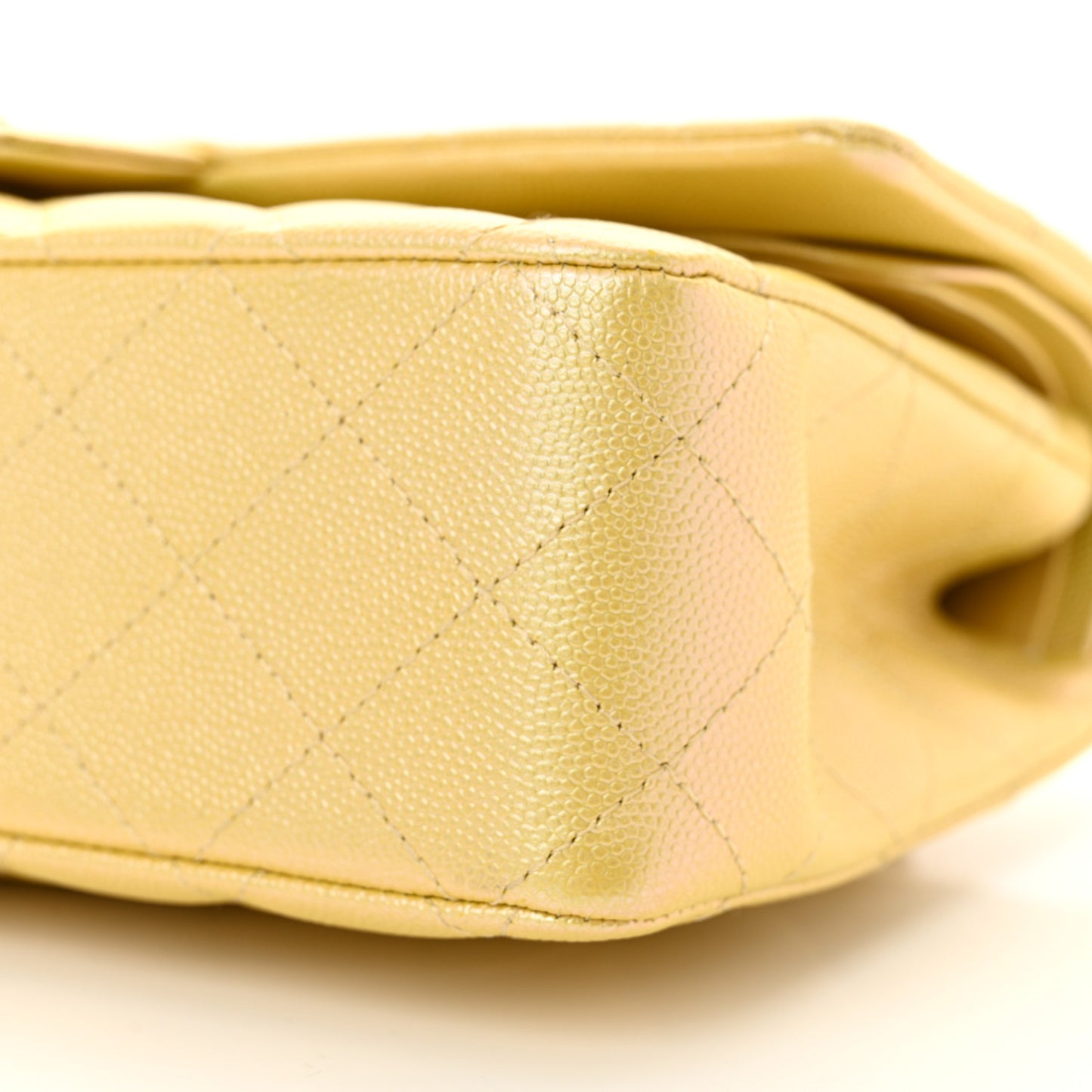 Iridescent Caviar Quilted Medium Double Flap Yellow