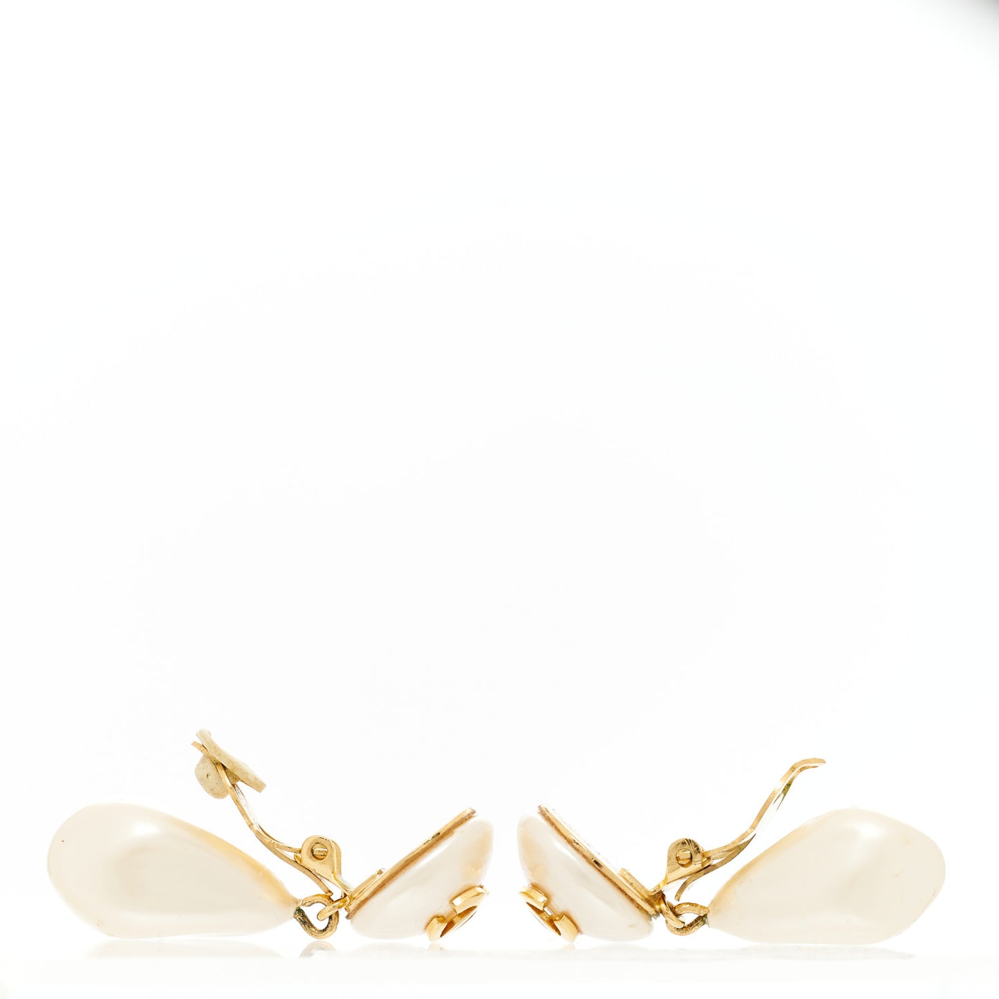 Pearl CC Drop Clip On Earrings Gold