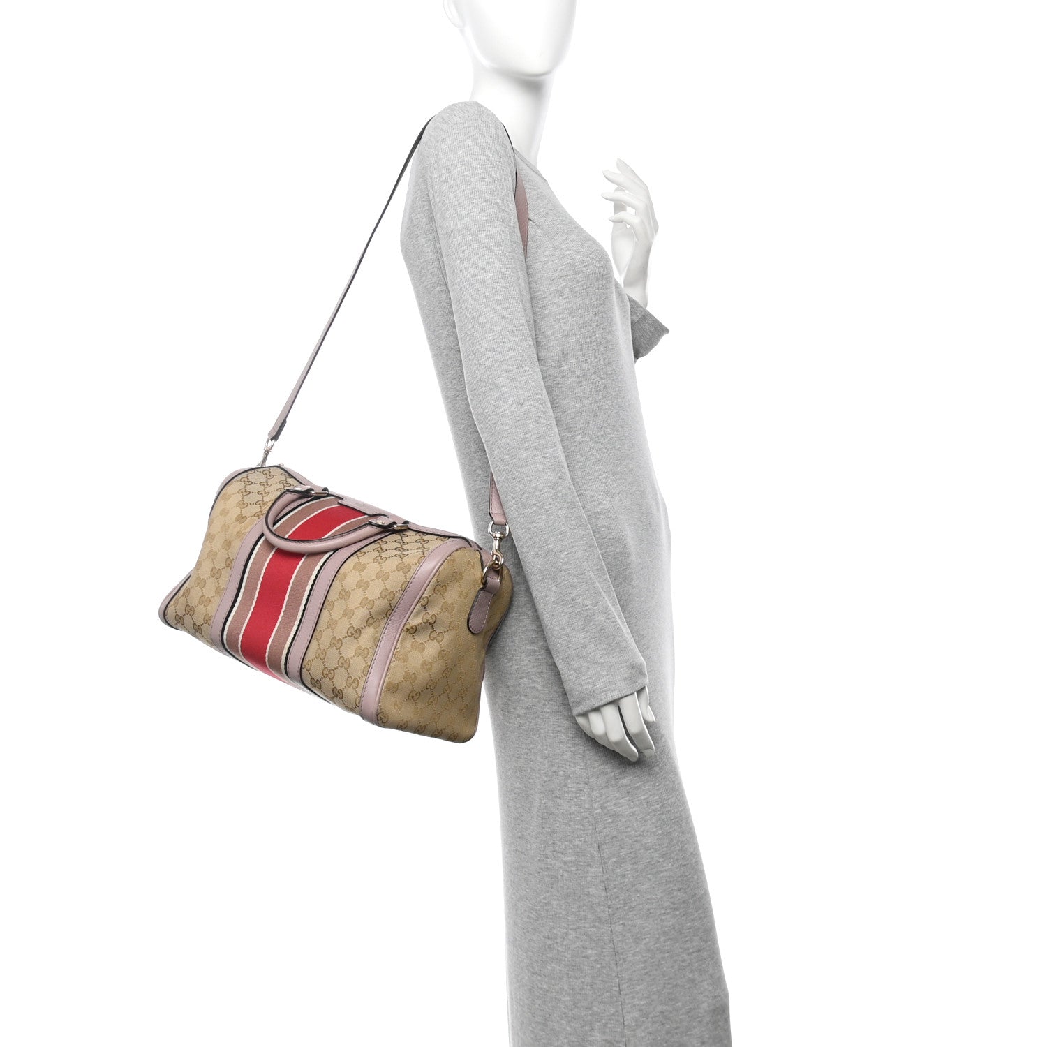 Gucci Monogram Selleria Calfskin Vintage Web Medium Boston New Sand Lilas 2 of 20