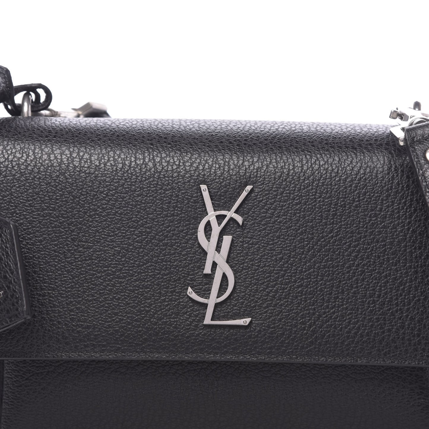 Grained Calfskin Medium Monogram Sunset Satchel Black