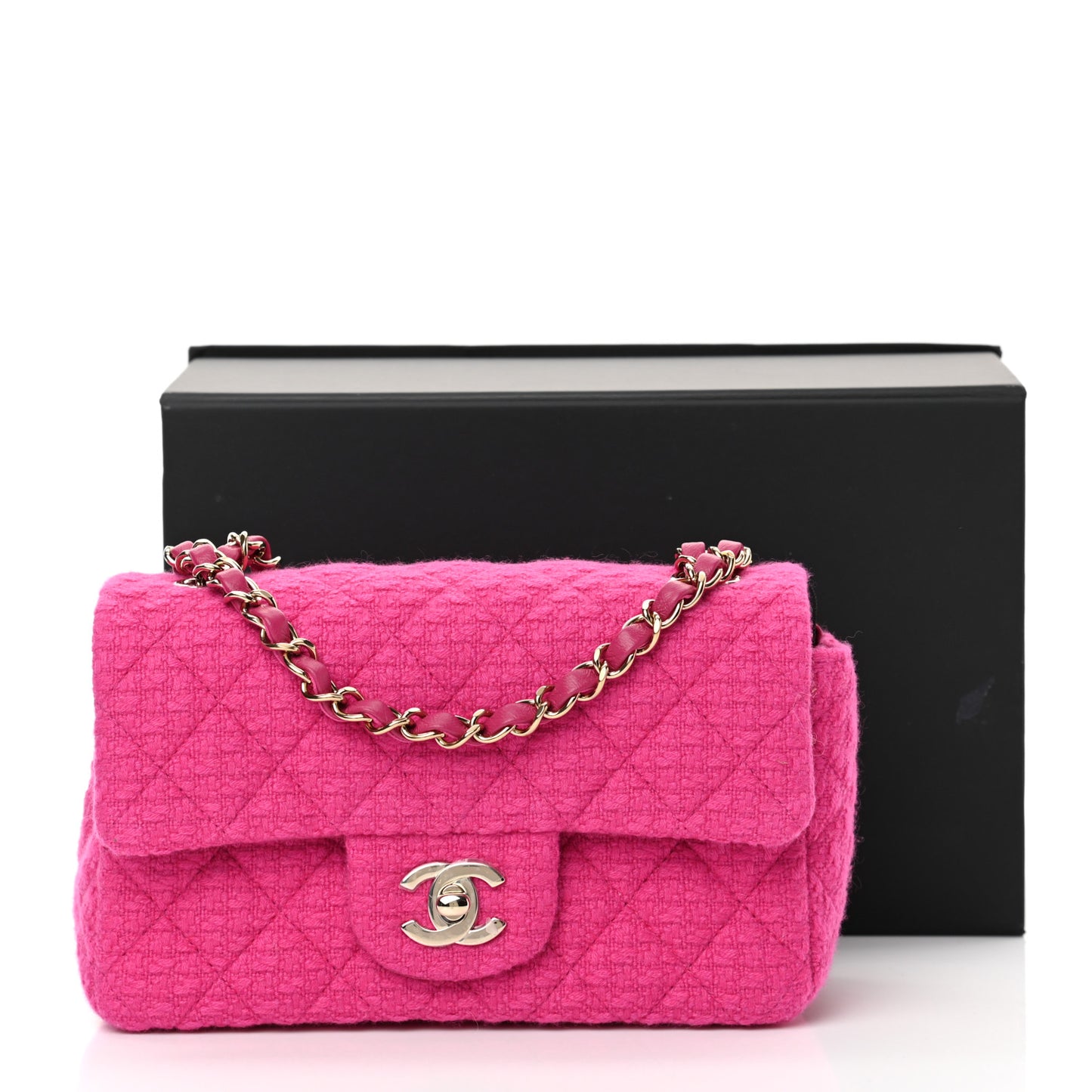 Cashmere Tweed Quilted Mini Rectangular Flap Fuchsia
