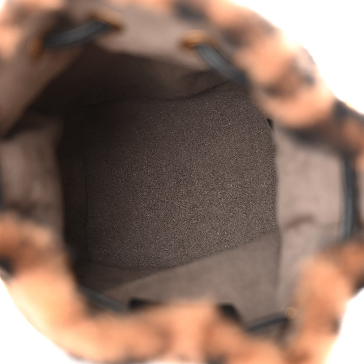 Shearling Vitello Dolce F is Fendi Macro FF 1974 Mini Mon Tresor Bucket Bag Tobacco Black