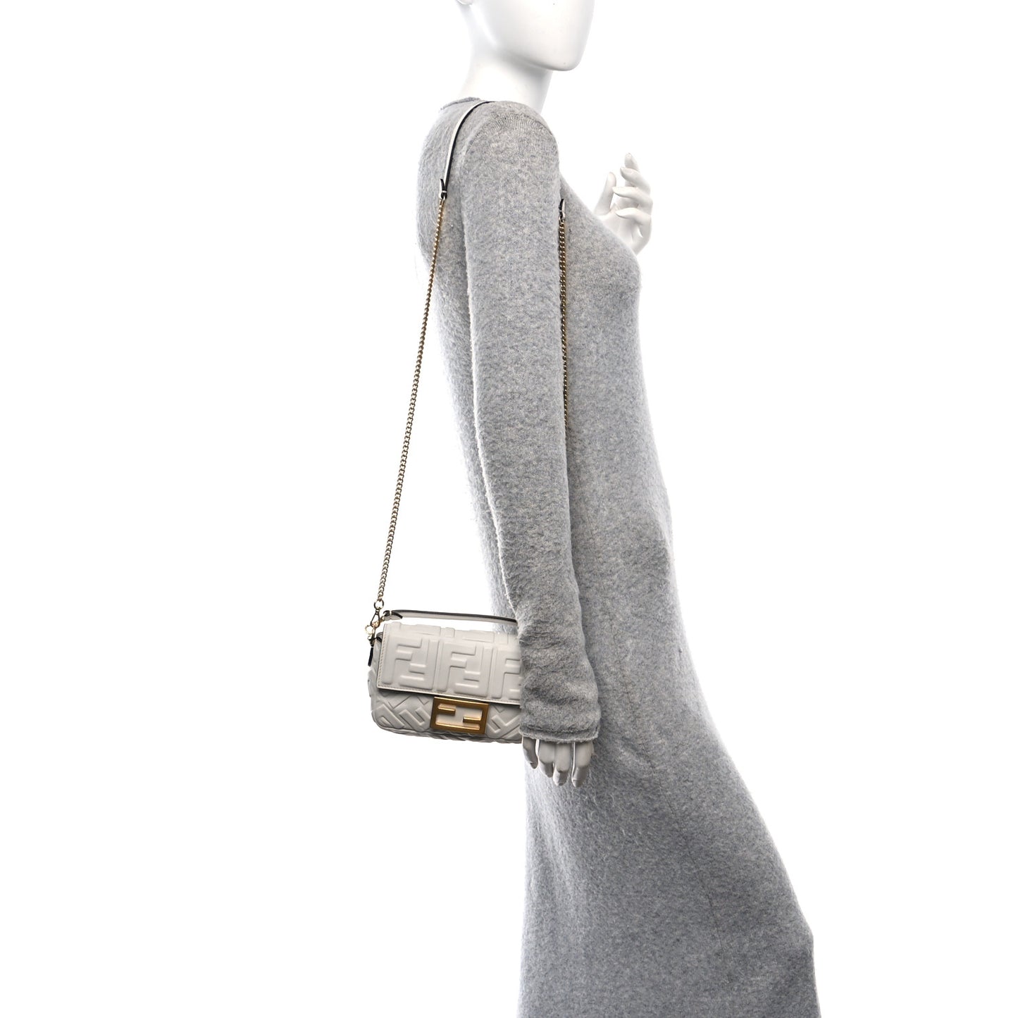 Nappa FF 1974 Embossed Mini Baguette White
