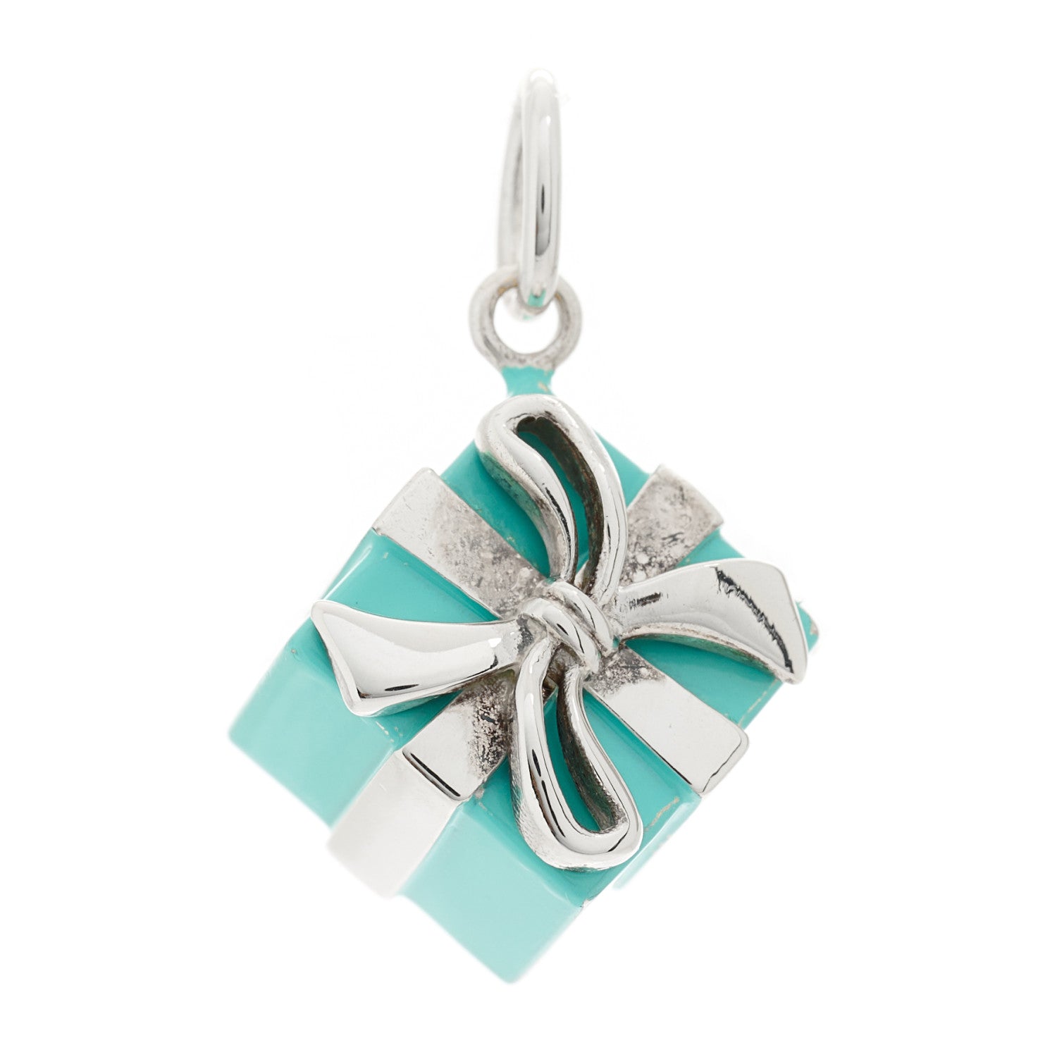 Tiffany Sterling Silver Enamel Gift Box Charm Blue 1 of 6