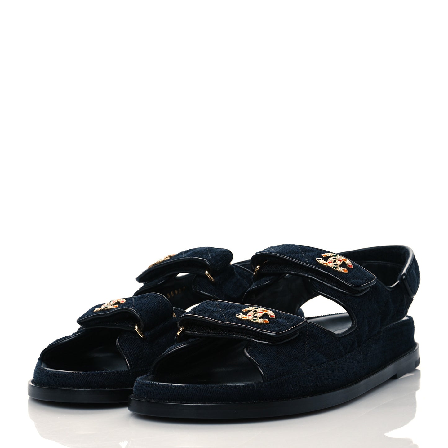 Velvet Velcro Dad Sandals 40 Navy Blue
