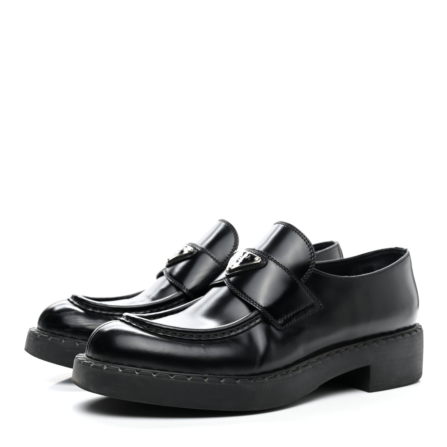 Spazzolato Metal Triangle Logo 50mm Loafers 41 Black