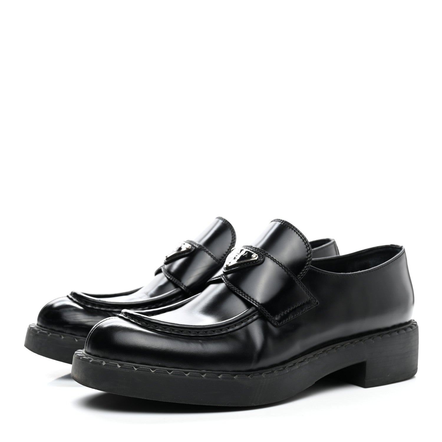 Prada Spazzolato Metal Triangle Logo 50mm Loafers 41 Black 3 of 11