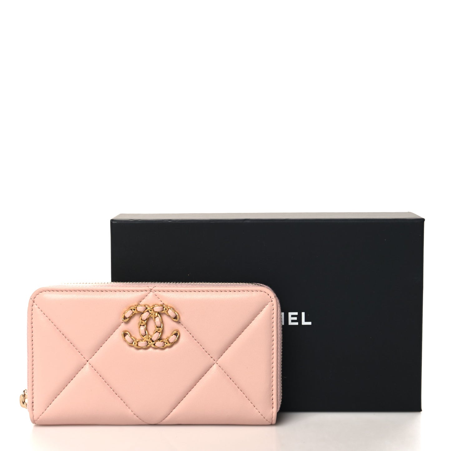Lambskin Quilted Chanel 19 Zipped Wallet Light Pink