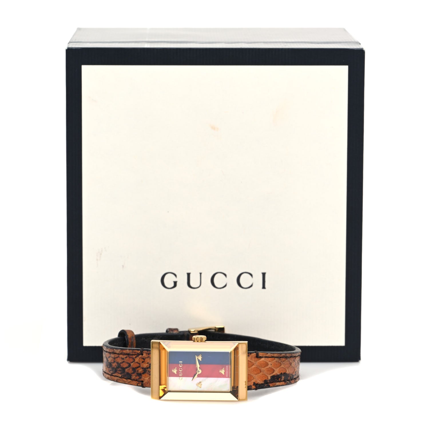 Gucci Stainless Steel Lizard Mother of Pearl 21mm Web G-Frame Quartz Watch Blue 5 of 5