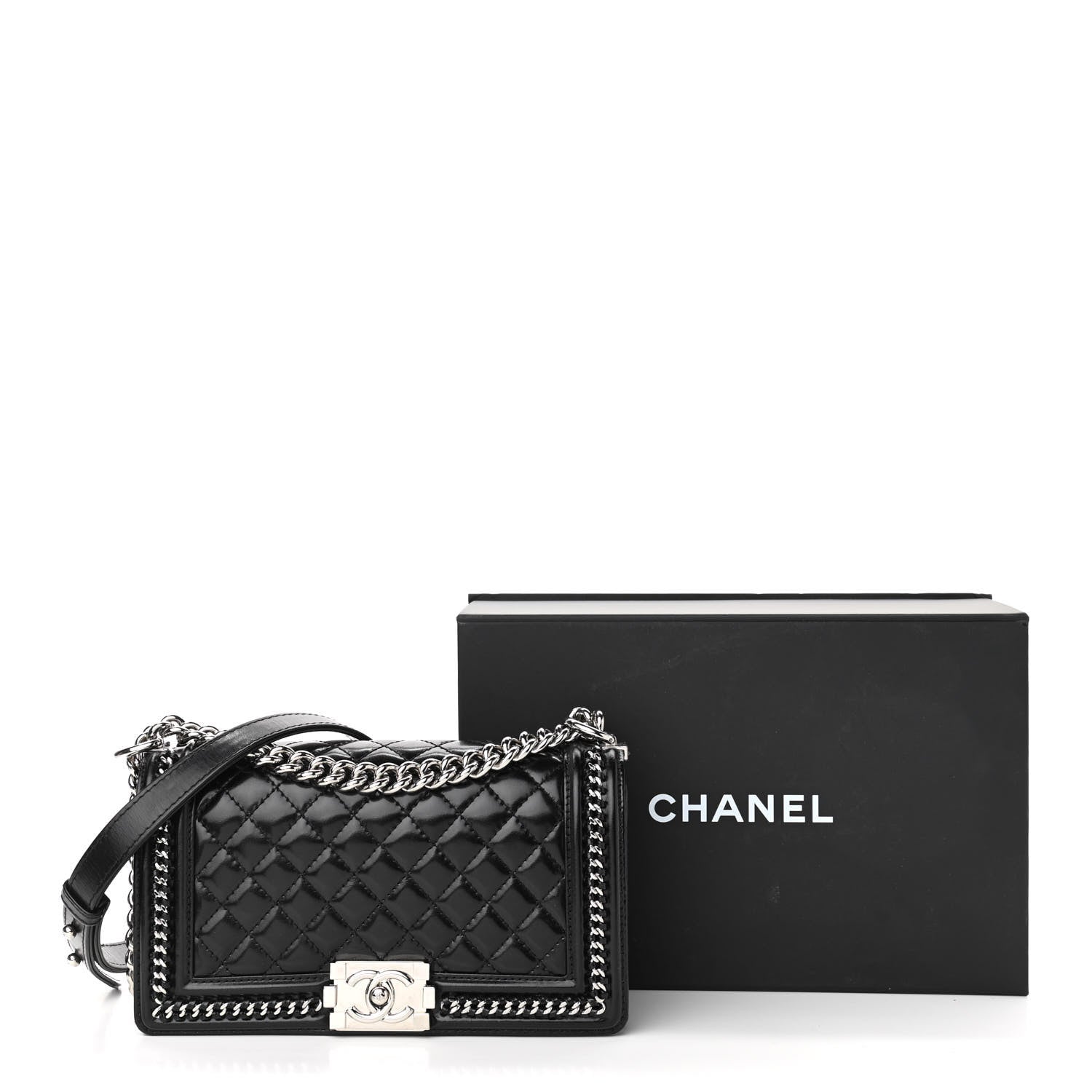 Chanel Glazed Calfskin Quilted Medium Chain Around Boy Flap Black 12 of 12