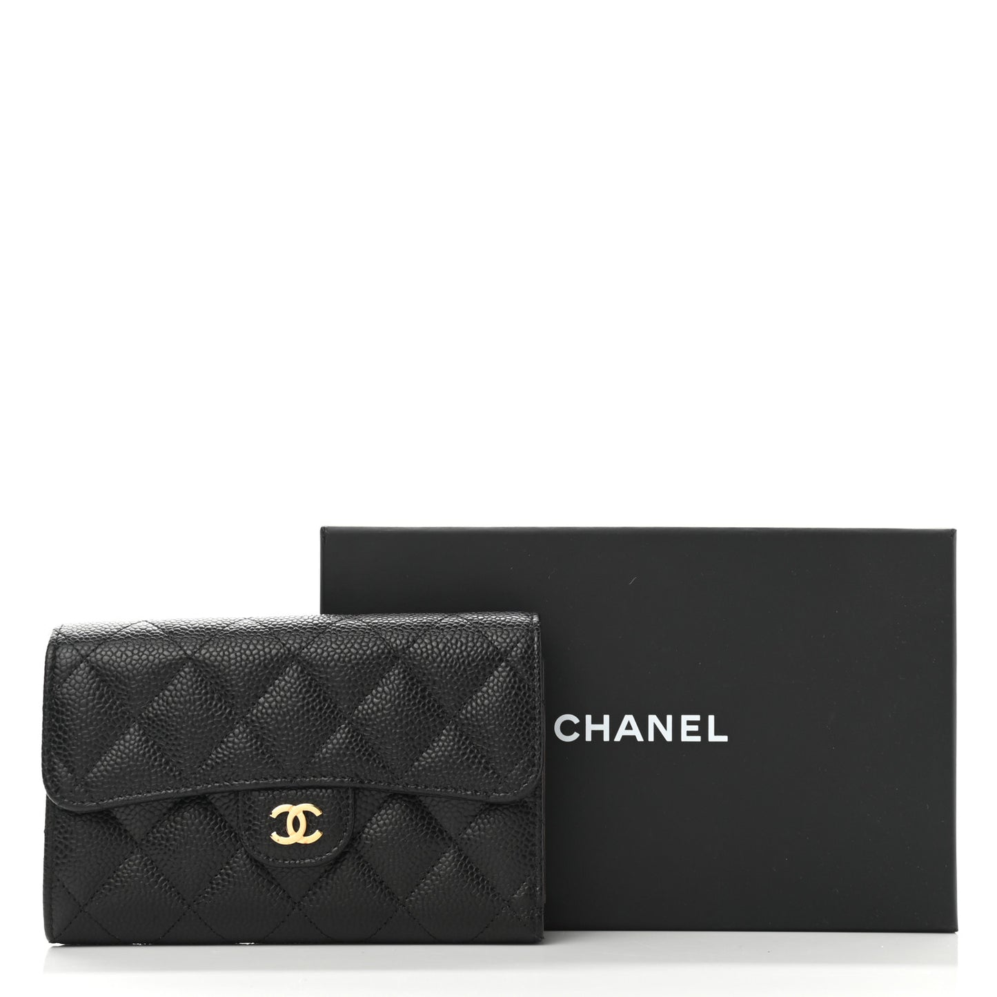 Caviar Quilted Medium Flap Wallet Black