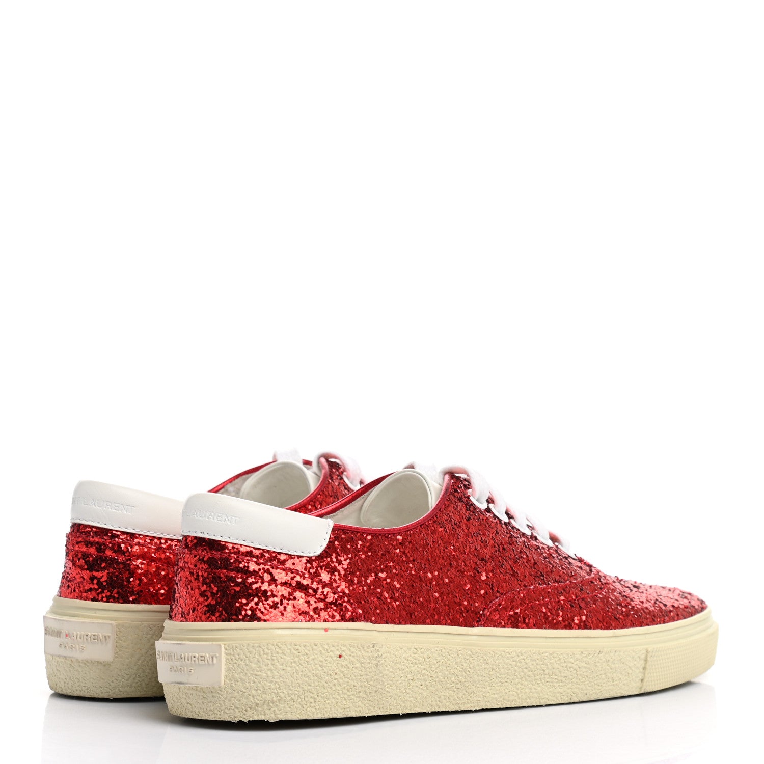 Saint Laurent Calfskin Crystal Glitter Venice Low Top Sneakers 38 Red 4 of 10