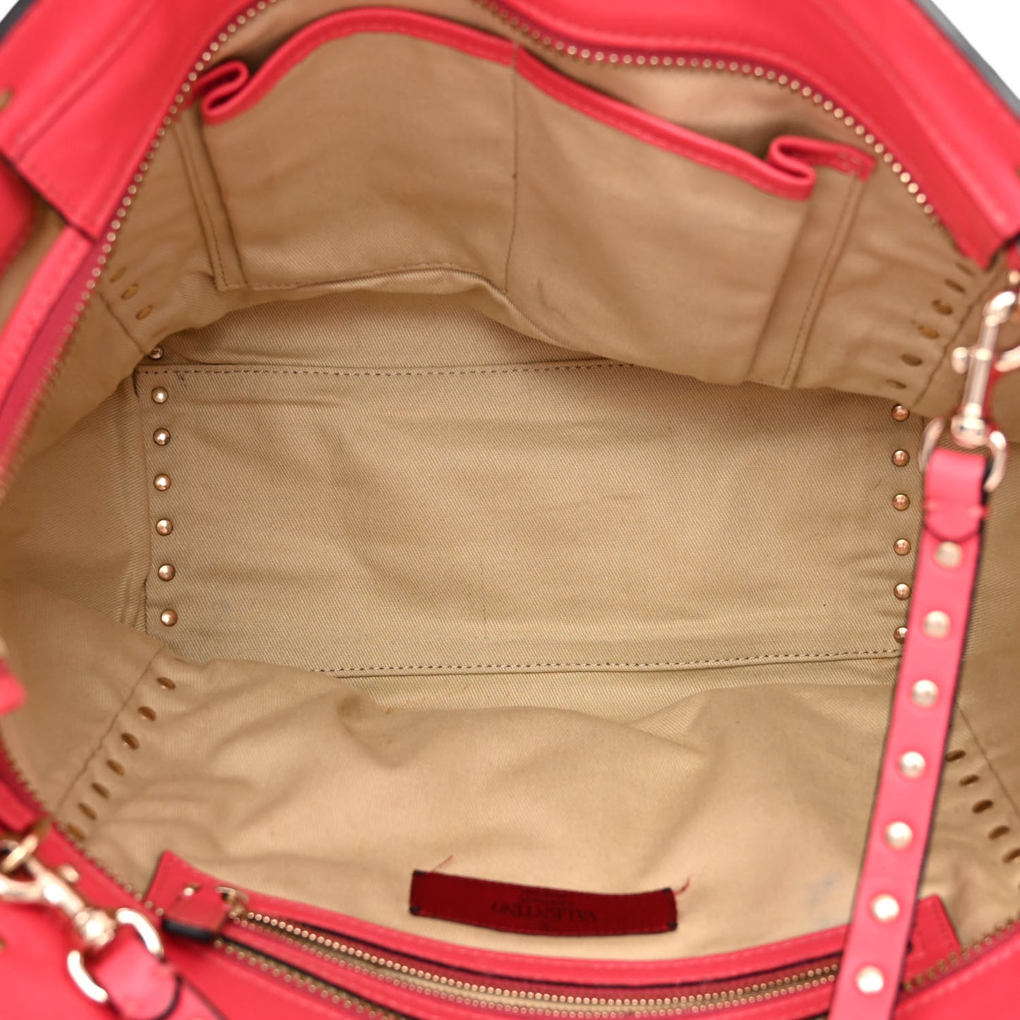 Vitello Rockstud Double Handle Tote Deep Rose