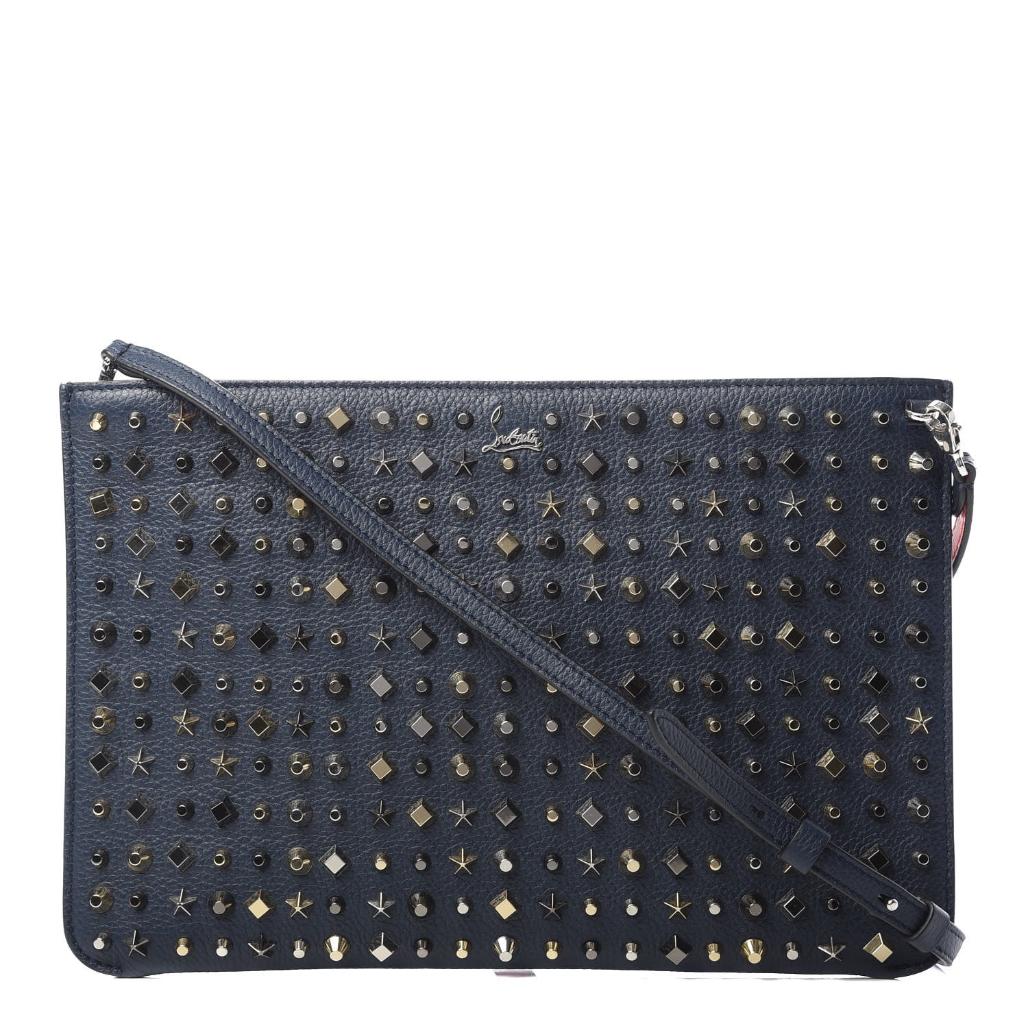 Christian Louboutin Calfskin Star Studded Loubiclutch Crossbody Clutch Navy 1 of 12