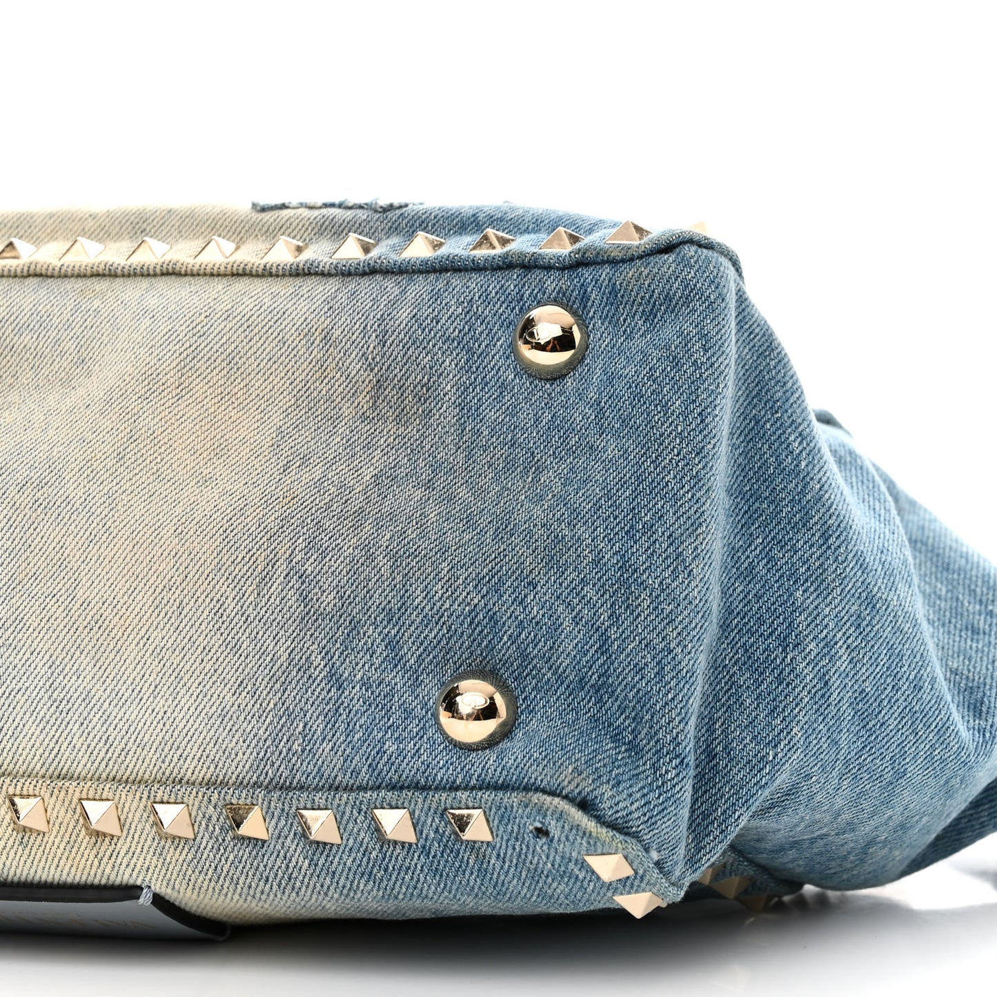 Denim Butterfly Embroidered Small Rockstud Tote Light Denim