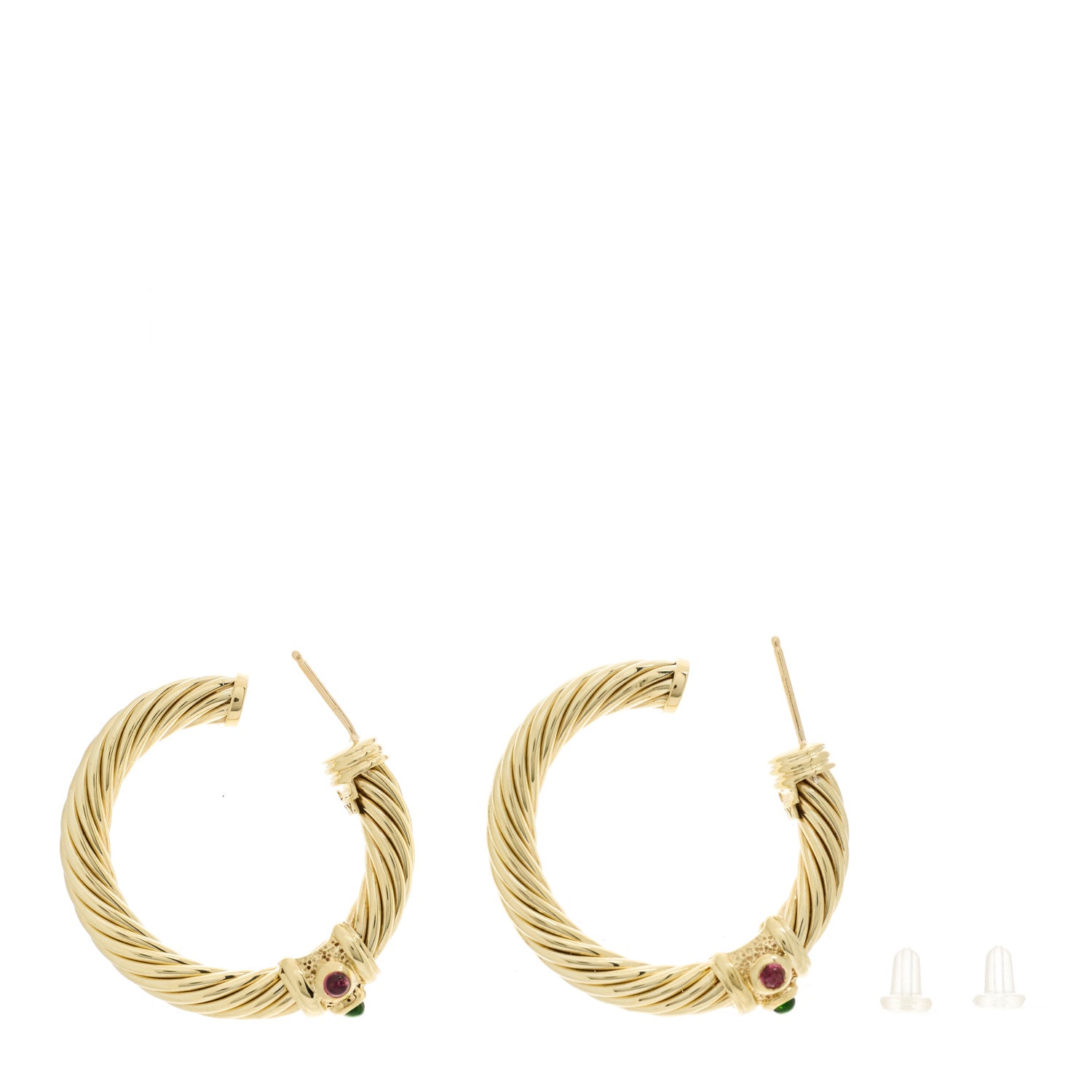 David Yurman 14K Yellow Gold Garnet Tourmaline Sculpted Cable Hoop Earrings 3 of 4