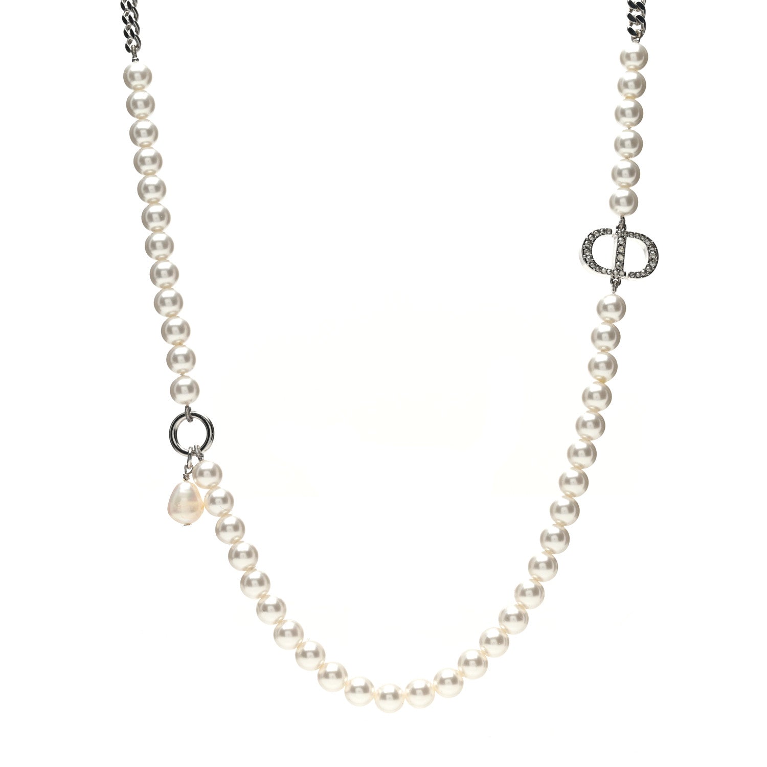 Christian Dior Pearl Crystal 30 Montaigne Long Necklace Silver