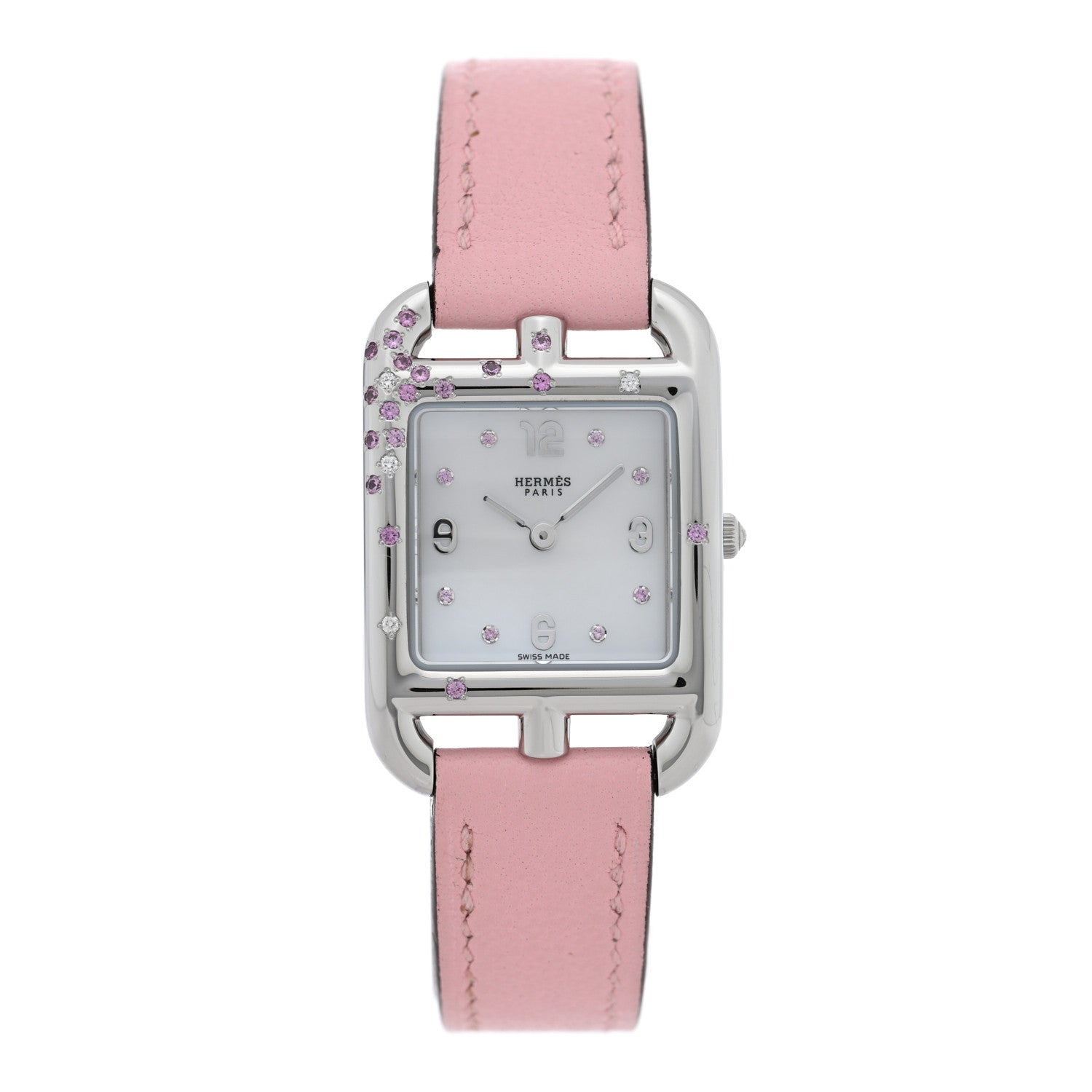 Hermes Stainless Steel Swift Diamond Pink Sapphire Mother of Pearl 23mm Cape Cod Quartz Watch Rose Sakura 1 of 5
