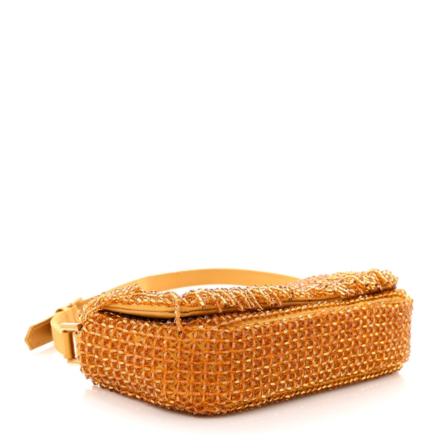 Satin Crystal Embroidered Fringe Mini Varenne Shoulder Bag Sunflower Light Gold