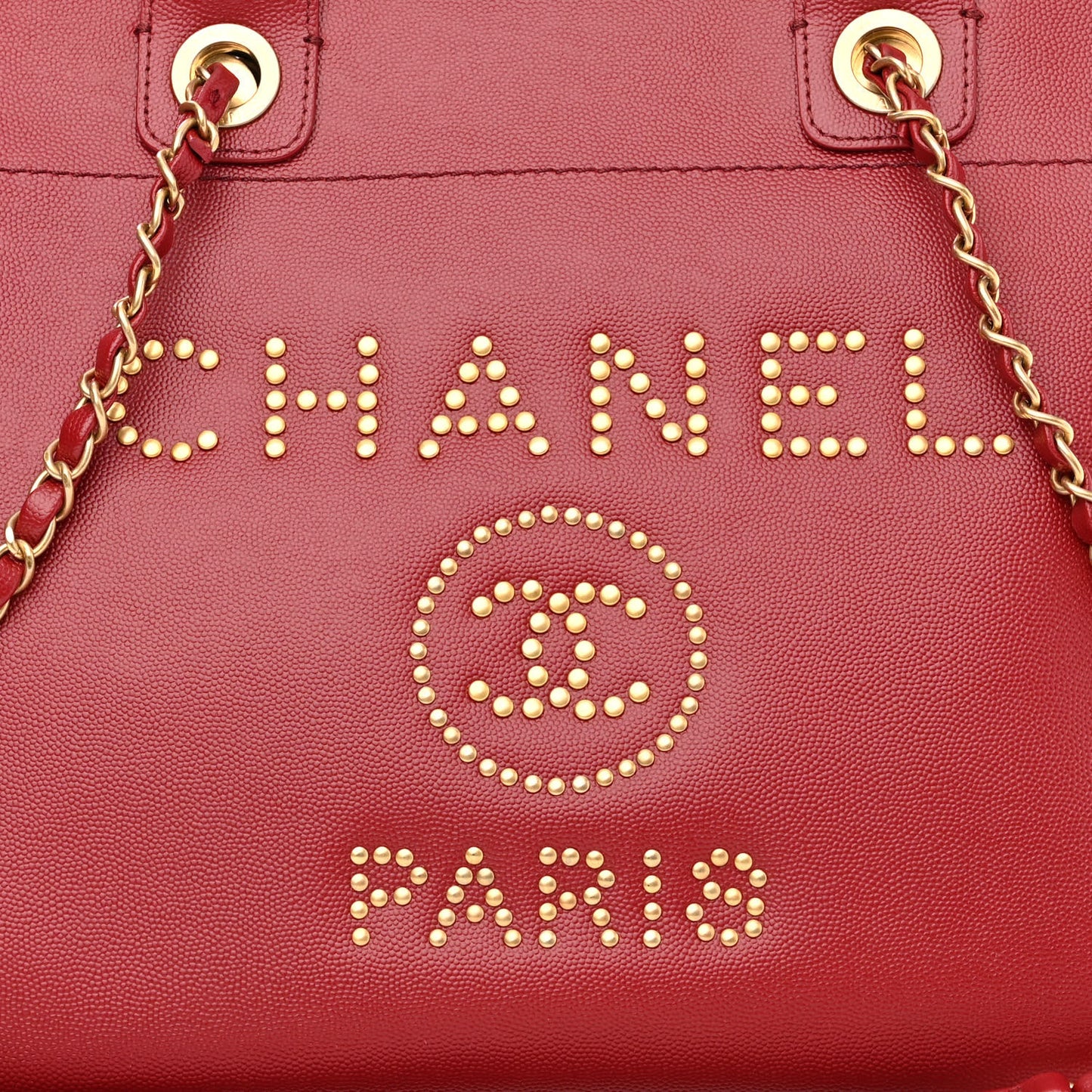 Caviar Small Studded Deauville Tote Red