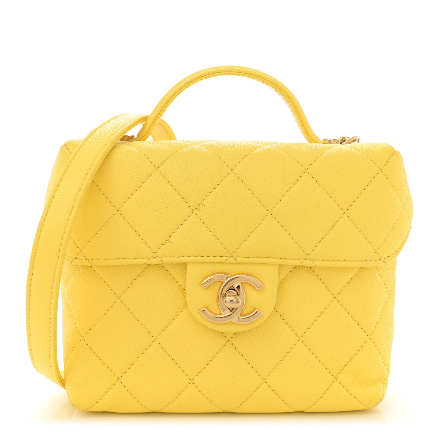 CHANEL イエロー レザー 手帳ケース Chanel Caviar Quilted Handy Box Vanity Case Yellow 1666180