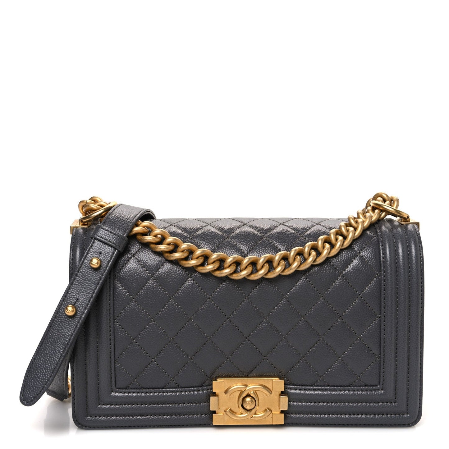 Caviar Quilted Medium Boy Flap Grey