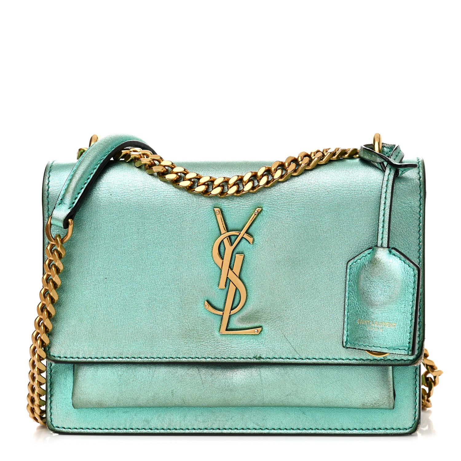 Saint Laurent Metallic Calfskin Small Monogram Sunset Chlorophille 1 of 12