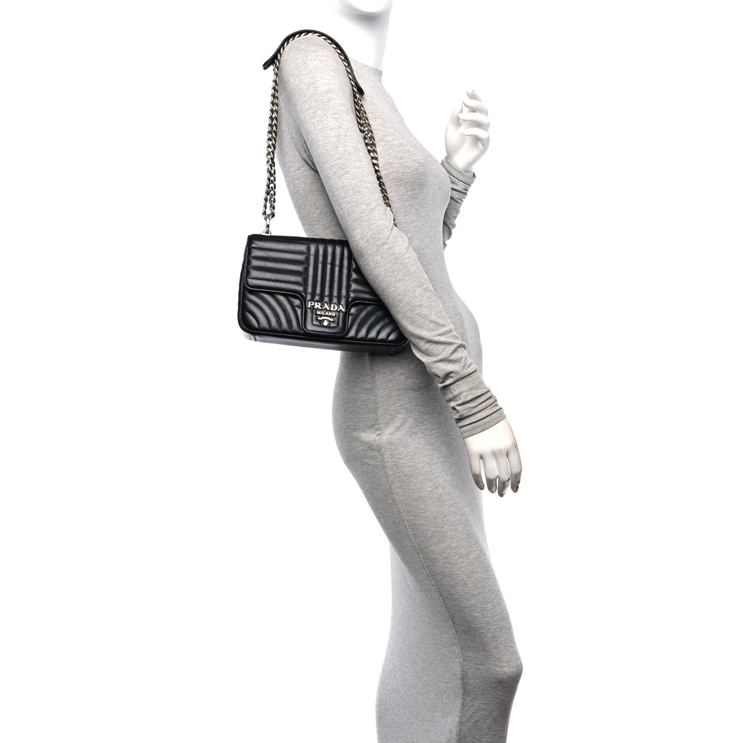 Soft Calfskin Impunture Diagramme Medium Chain Flap Shoulder Bag Black